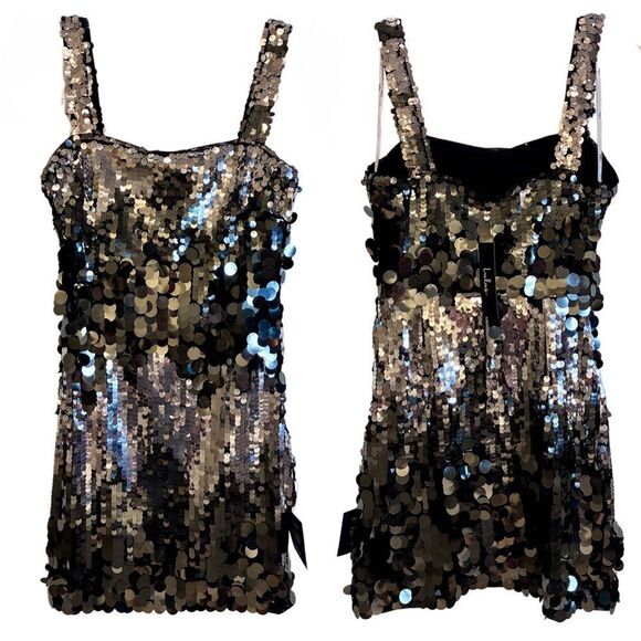 NWT Lulus Disco Aura Silver and Grey Paillette Sequin Bodycon Mini Dress - Picture 2 of 7